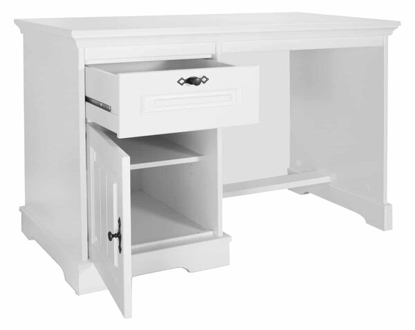 Birou lemn masiv alb Amelia, 120 × 60 × 80 cm