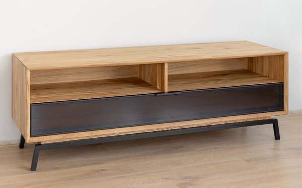 Comodă TV stejar masiv Madison și Sticlă, 160 × 50 × 54 cm