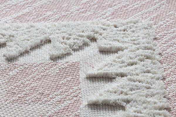 Covor ECO SISAL BOHO MOROC Caro 22312 franjuri - două niveluri de lână roz / cremă, covor reciclat