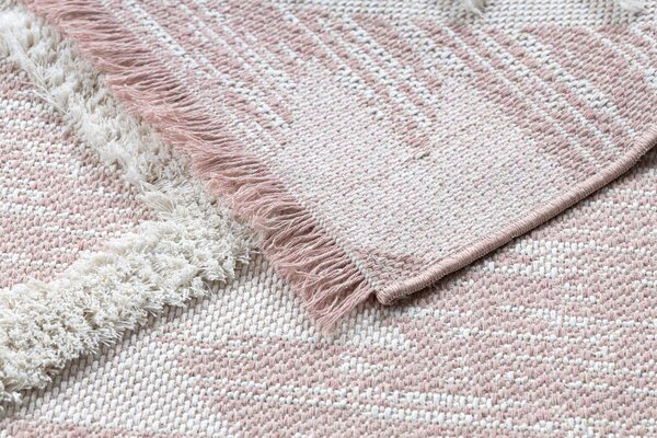 Covor ECO SISAL BOHO MOROC Caro 22312 franjuri - două niveluri de lână roz / cremă, covor reciclat