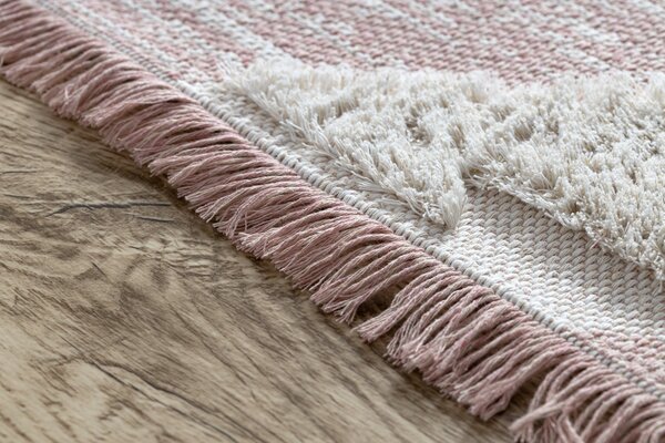Covor ECO SISAL BOHO MOROC Caro 22312 franjuri - două niveluri de lână roz / cremă, covor reciclat