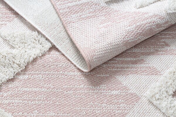 Covor ECO SISAL BOHO MOROC Caro 22312 franjuri - două niveluri de lână roz / cremă, covor reciclat