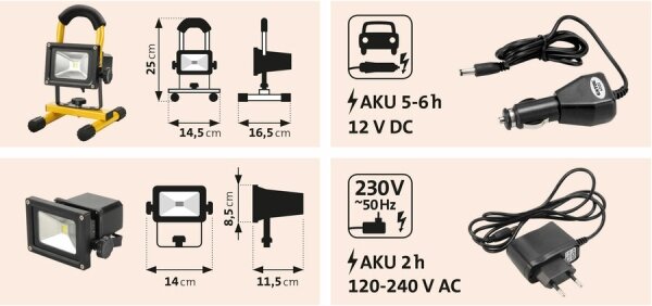 Proiector LED reîncărcabil Extol LED/10W/3600 mAh/8,4V IP65