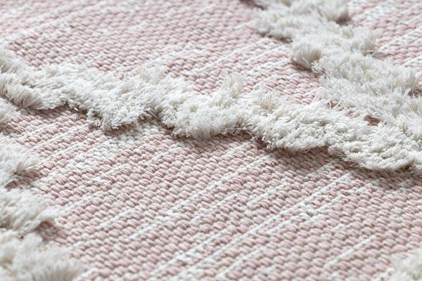 Covor ECO SISAL BOHO MOROC Caro 22297 franjuri - două niveluri de lână roz / cremă, covor reciclat