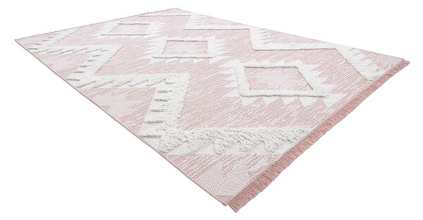 Covor ECO SISAL BOHO MOROC Caro 22312 franjuri - două niveluri de lână roz / cremă, covor reciclat