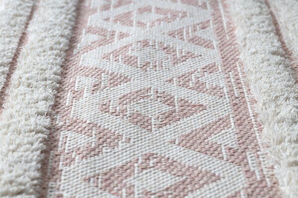Covor ECO SISAL BOHO MOROC Caro 22297 franjuri - două niveluri de lână roz / cremă, covor reciclat