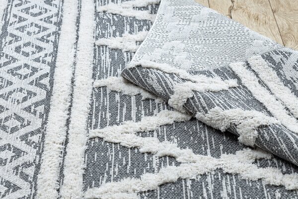 Covor ECO SISAL BOHO MOROC Caro 22297 franjuri - două niveluri de lână gri / cremă, covor reciclat