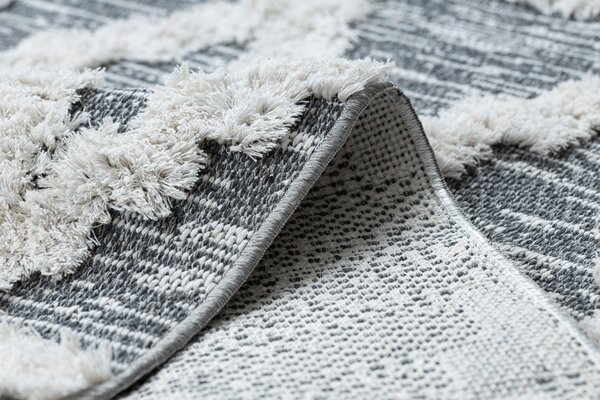 Covor ECO SISAL BOHO MOROC Caro 22297 franjuri - două niveluri de lână gri / cremă, covor reciclat