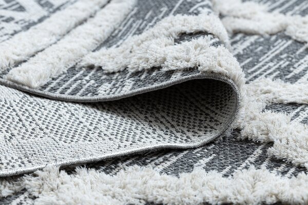 Covor ECO SISAL BOHO MOROC Caro 22297 franjuri - două niveluri de lână gri / cremă, covor reciclat
