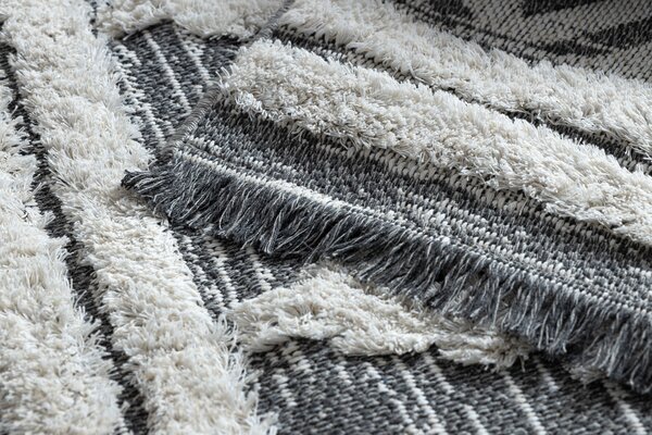 Covor ECO SISAL BOHO MOROC Caro 22297 franjuri - două niveluri de lână gri / cremă, covor reciclat
