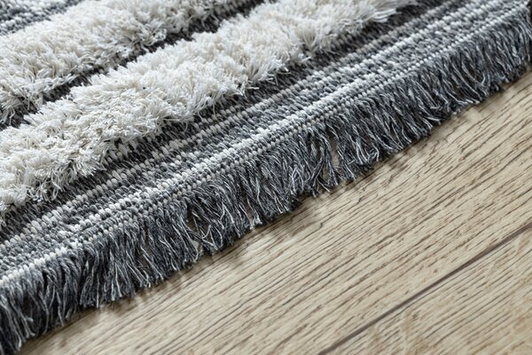 Covor ECO SISAL BOHO MOROC Caro 22297 franjuri - două niveluri de lână gri / cremă, covor reciclat