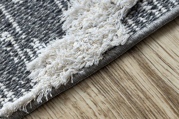 Covor ECO SISAL BOHO MOROC Caro 22297 franjuri - două niveluri de lână gri / cremă, covor reciclat