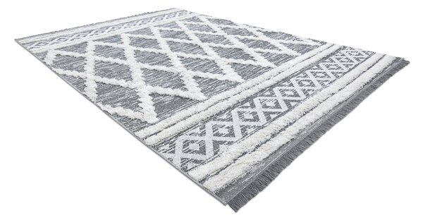 Covor ECO SISAL BOHO MOROC Caro 22297 franjuri - două niveluri de lână gri / cremă, covor reciclat