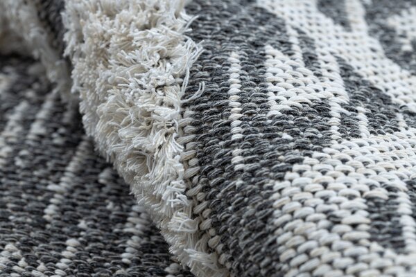 Covor ECO SISAL BOHO MOROC Caro 22297 franjuri - două niveluri de lână gri / cremă, covor reciclat
