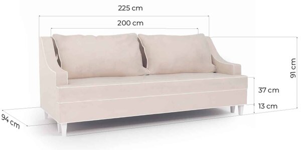 Canapea lemn masiv crem Extensibilă Elizabeth 225x94cm