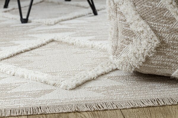 Covor ECO SISAL BOHO MOROC Caro 22312 franjuri - structural bej / cremă, covor reciclat