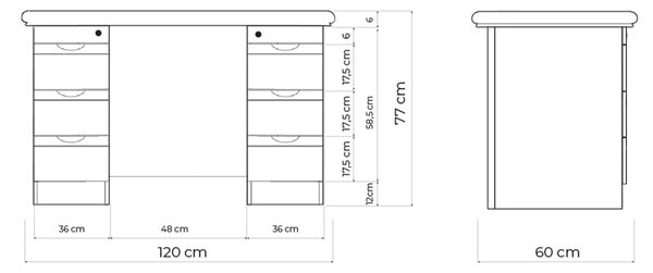 Birou lemn masiv Toronto Model B2, 120 × 60 × 77 cm