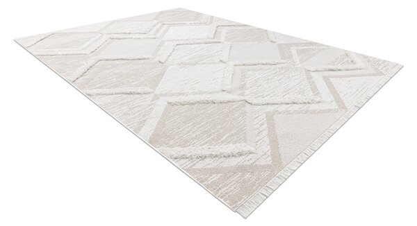 Covor ECO SISAL MOROC 22314 romburi, zigzag, boho franjuri - structural bej / cremă
