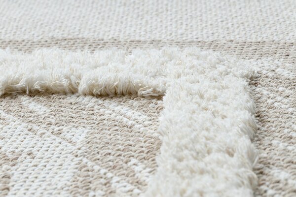 Covor ECO SISAL MOROC 22314 romburi, zigzag, boho franjuri - structural bej / cremă