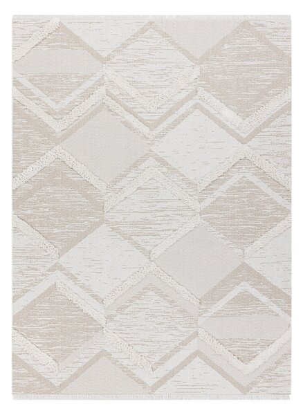 Covor ECO SISAL MOROC 22314 romburi, zigzag, boho franjuri - structural bej / cremă