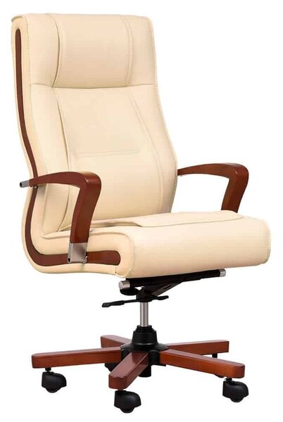Scaun lemn masiv crem Toronto Model T3 Coniac - Piele