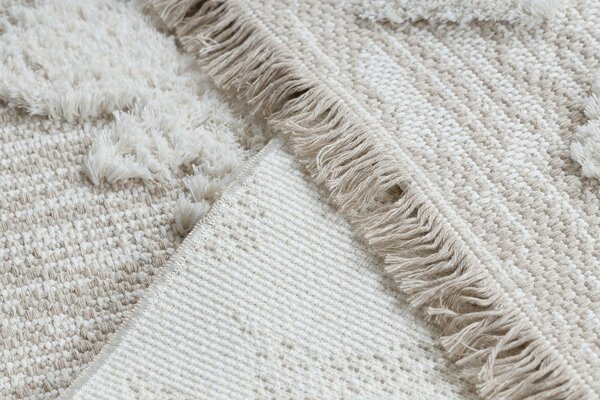 Covor ECO SISAL MOROC 22319 romburi boho franjuri - structural bej / cremă