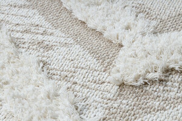 Covor ECO SISAL MOROC 22314 romburi, zigzag, boho franjuri - structural bej / cremă