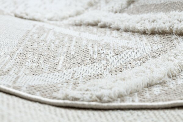 Covor ECO SISAL MOROC 22314 romburi, zigzag, boho franjuri - structural bej / cremă