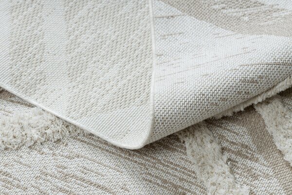 Covor ECO SISAL MOROC 22314 romburi, zigzag, boho franjuri - structural bej / cremă