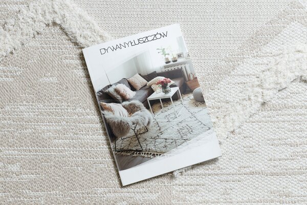 Covor ECO SISAL MOROC 22314 romburi, zigzag, boho franjuri - structural bej / cremă
