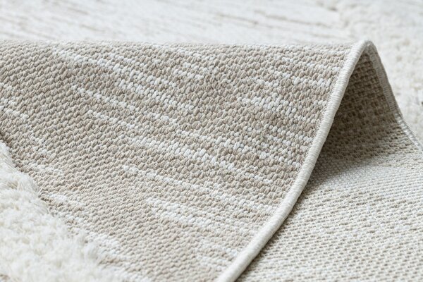 Covor ECO SISAL MOROC 22314 romburi, zigzag, boho franjuri - structural bej / cremă