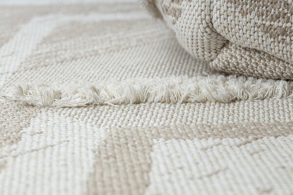 Covor ECO SISAL MOROC 22314 romburi, zigzag, boho franjuri - structural bej / cremă
