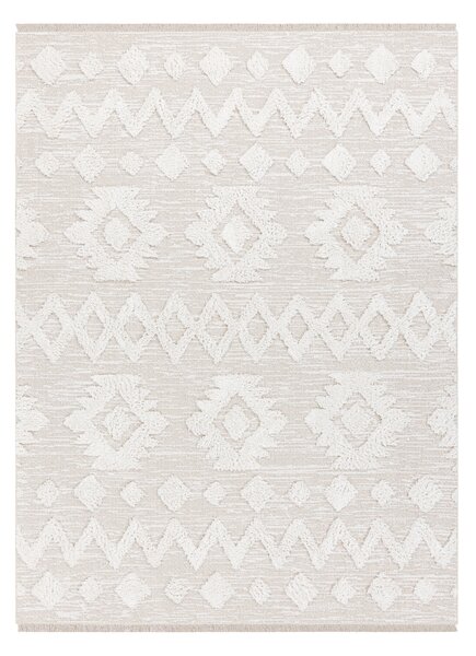 Covor ECO SISAL MOROC 22319 romburi boho franjuri - structural bej / cremă