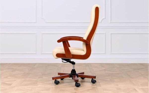 Scaun lemn masiv crem Toronto Model T1 Coniac - Piele