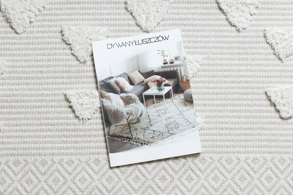 Covor ECO SISAL MOROC 22321 Triunghiurile, zigzag boho franjuri - structural bej / cremă