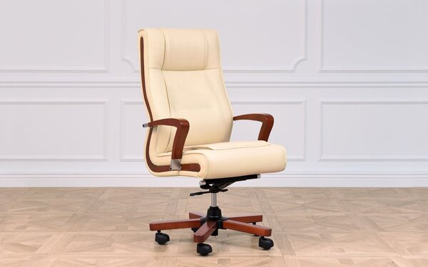 Scaun lemn masiv crem Toronto Model T3 Coniac - Piele