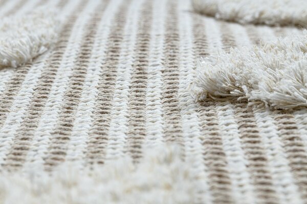 Covor ECO SISAL MOROC 22321 Triunghiurile, zigzag boho franjuri - structural bej / cremă