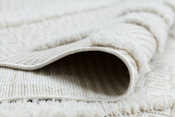 Covor ECO SISAL MOROC 22321 Triunghiurile, zigzag boho franjuri - structural bej / cremă