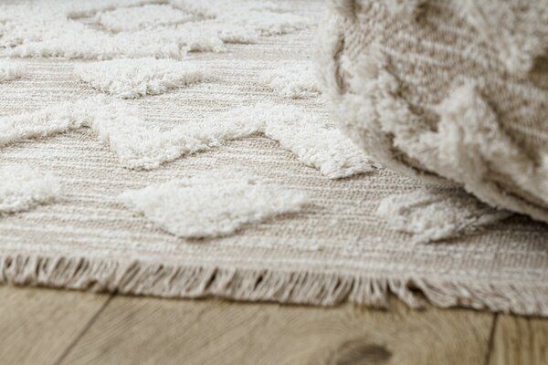Covor ECO SISAL MOROC 22319 romburi boho franjuri - structural bej / cremă