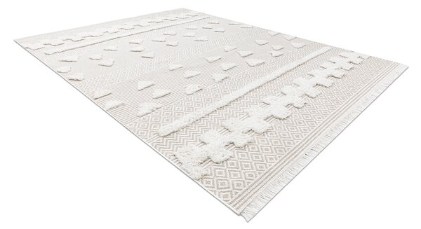 Covor ECO SISAL MOROC 22321 Triunghiurile, zigzag boho franjuri - structural bej / cremă