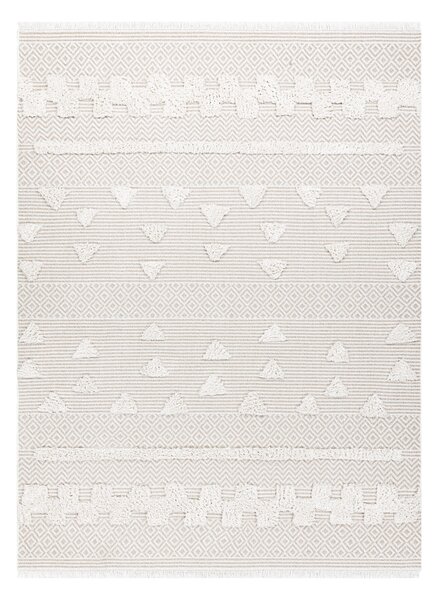 Covor ECO SISAL MOROC 22321 Triunghiurile, zigzag boho franjuri - structural bej / cremă