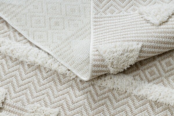 Covor ECO SISAL MOROC 22321 Triunghiurile, zigzag boho franjuri - structural bej / cremă