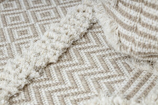 Covor ECO SISAL MOROC 22321 Triunghiurile, zigzag boho franjuri - structural bej / cremă