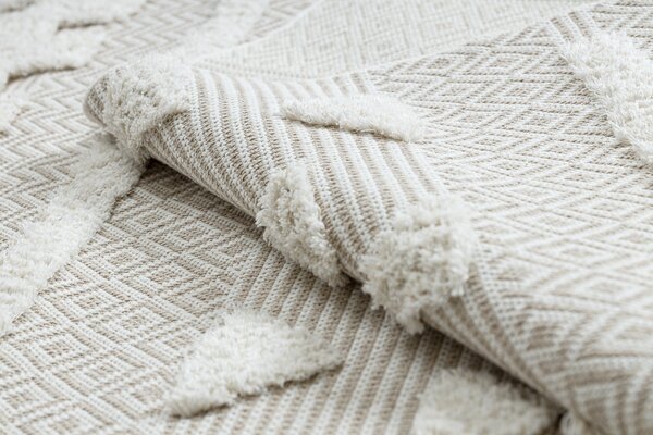 Covor ECO SISAL MOROC 22321 Triunghiurile, zigzag boho franjuri - structural bej / cremă
