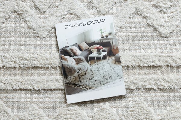 Covor ECO SISAL MOROC 22322 romburi, linii, boho franjuri - structural bej / cremă