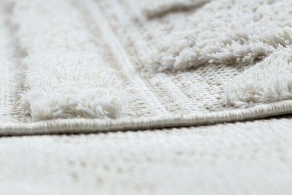 Covor ECO SISAL MOROC 22322 romburi, linii, boho franjuri - structural bej / cremă
