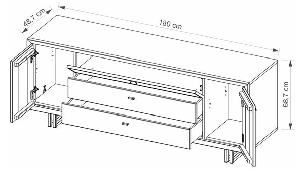 Comodă TV lemn masiv Sutton, 69 × 180 × 49 cm