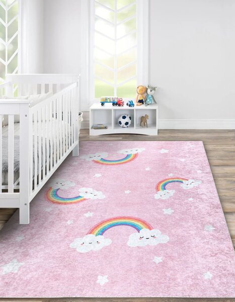 JUNIOR 52063.802 covor lavabil Curcubeu, nori pentru copii anti-alunecare - roz
