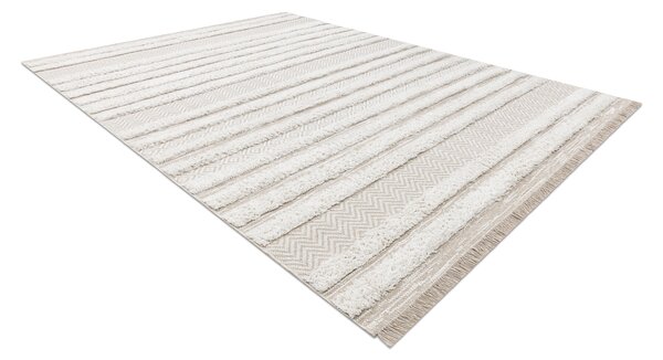 Covor ECO SISAL MOROC 22329 zigzag, linii boho franjuri - structural bej / cremă
