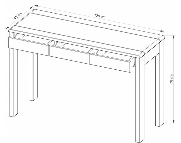 Consolă stejar masiv Serena, 120 × 45 × 78 cm